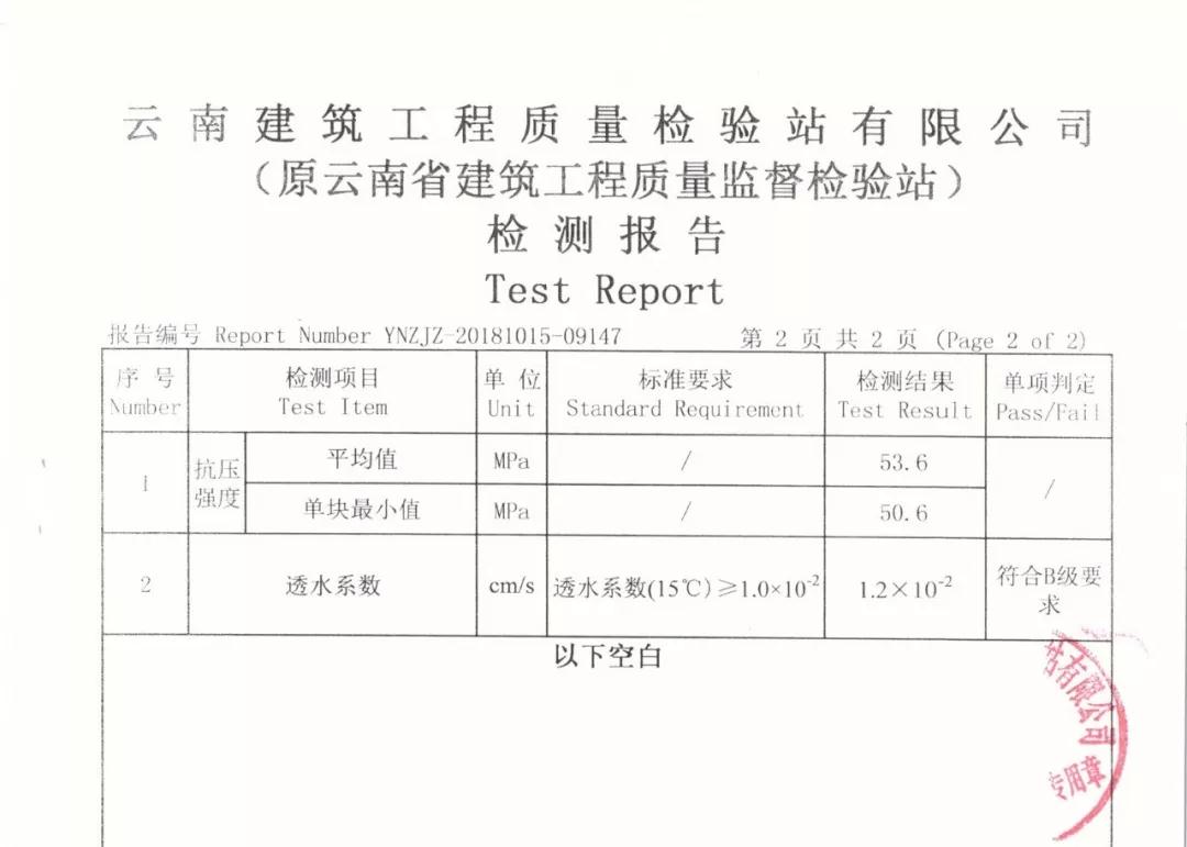 高强高透水性透水砖检测报告 高强高透水性透水砖检测报告